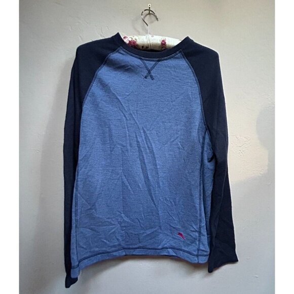 Tommy Bahamas Men's Raglan T-Shirt Long Sleeve Colorblock Tee Blue Size Medium